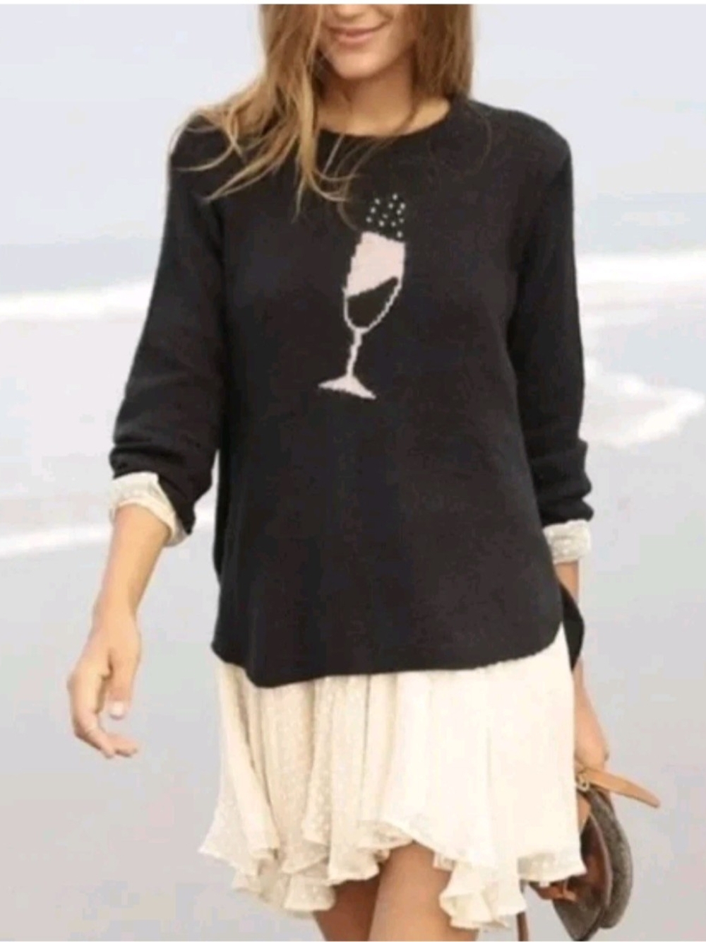 Wooden Ships Paola Buendia Black Champagne Glass Graphic Sweater